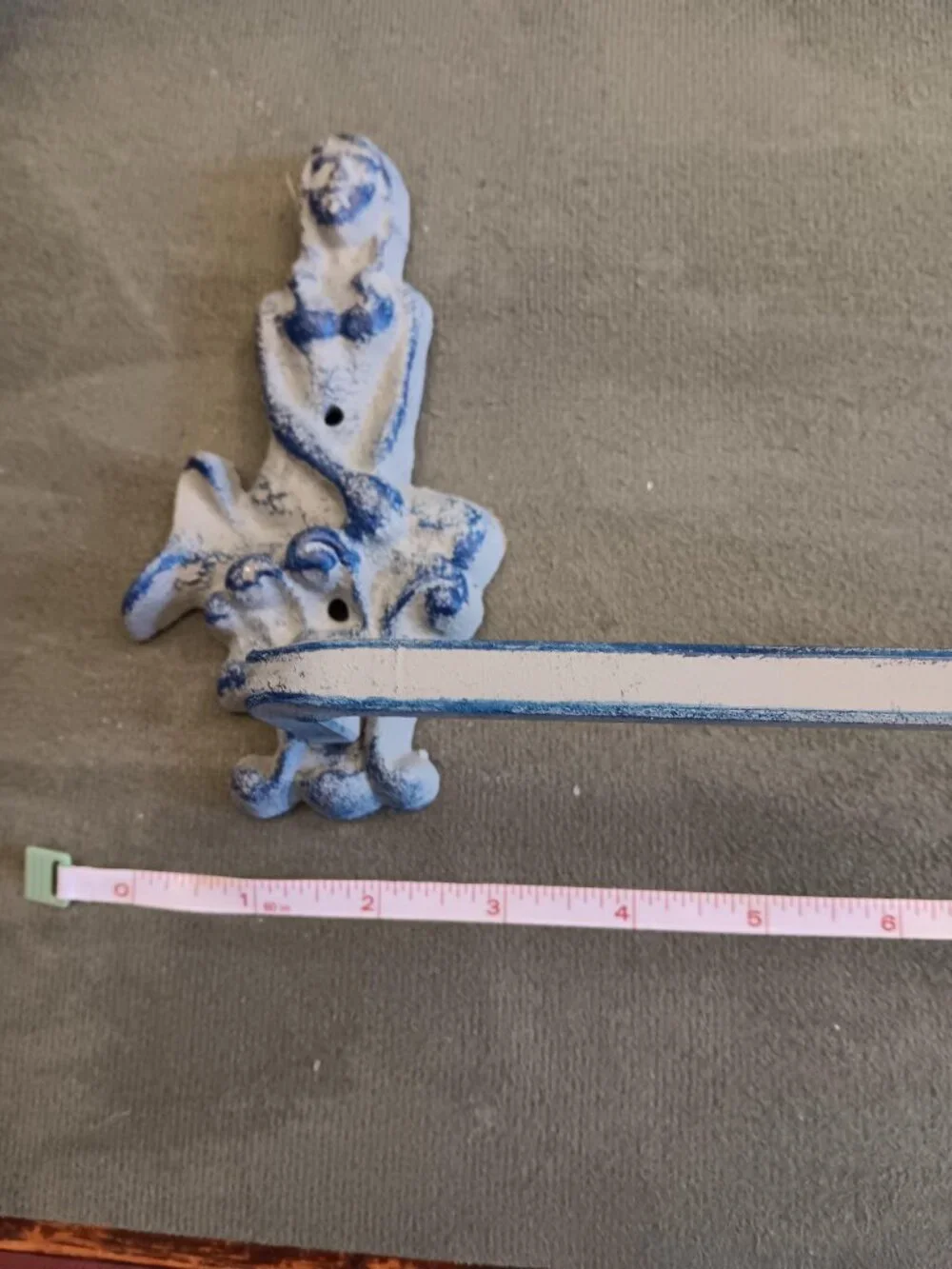 Vintage Look Teal Blue Bathroom Mermaid Towel Bar Holder Wrought iron NWOT